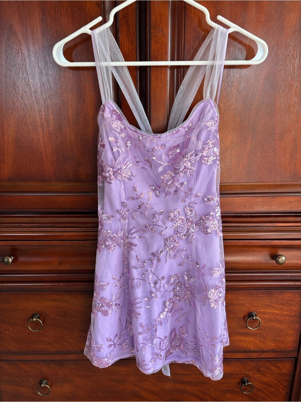 Windsor Pretty Elegance Tulle Lace-Up Floral Sequin Mini Dress